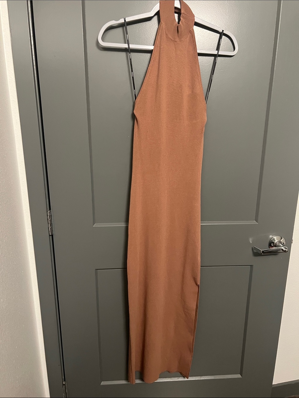 Sleeveless High-Neck Maxi Dress in Rust Brown
